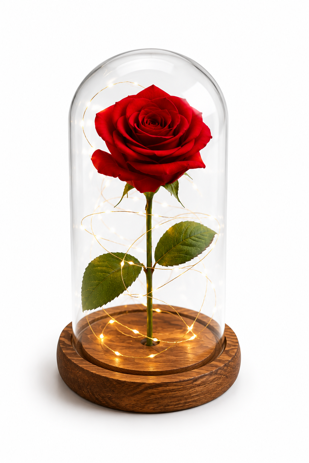 Rose éternelle sous cloche avec LED
