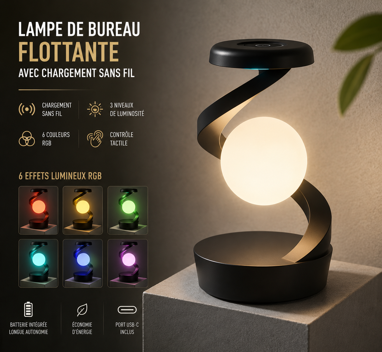 Lampe de chevet boule de cristal