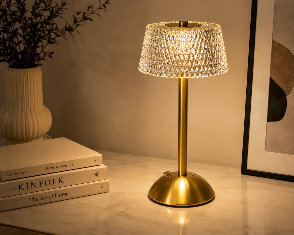 Lampe de chevet tactile dorée