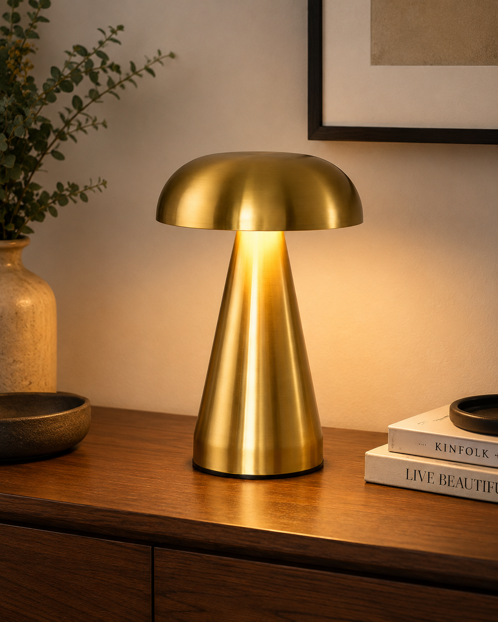 Lampe de chevet champignon dorée