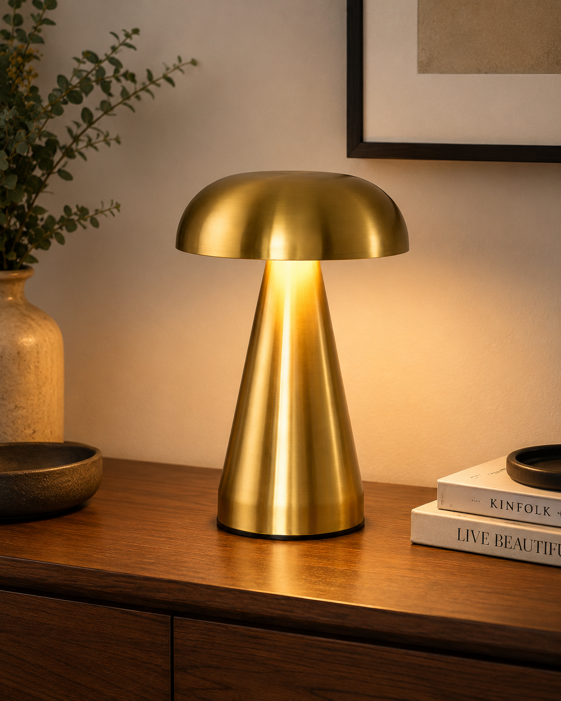 Lampe de chevet champignon dorée