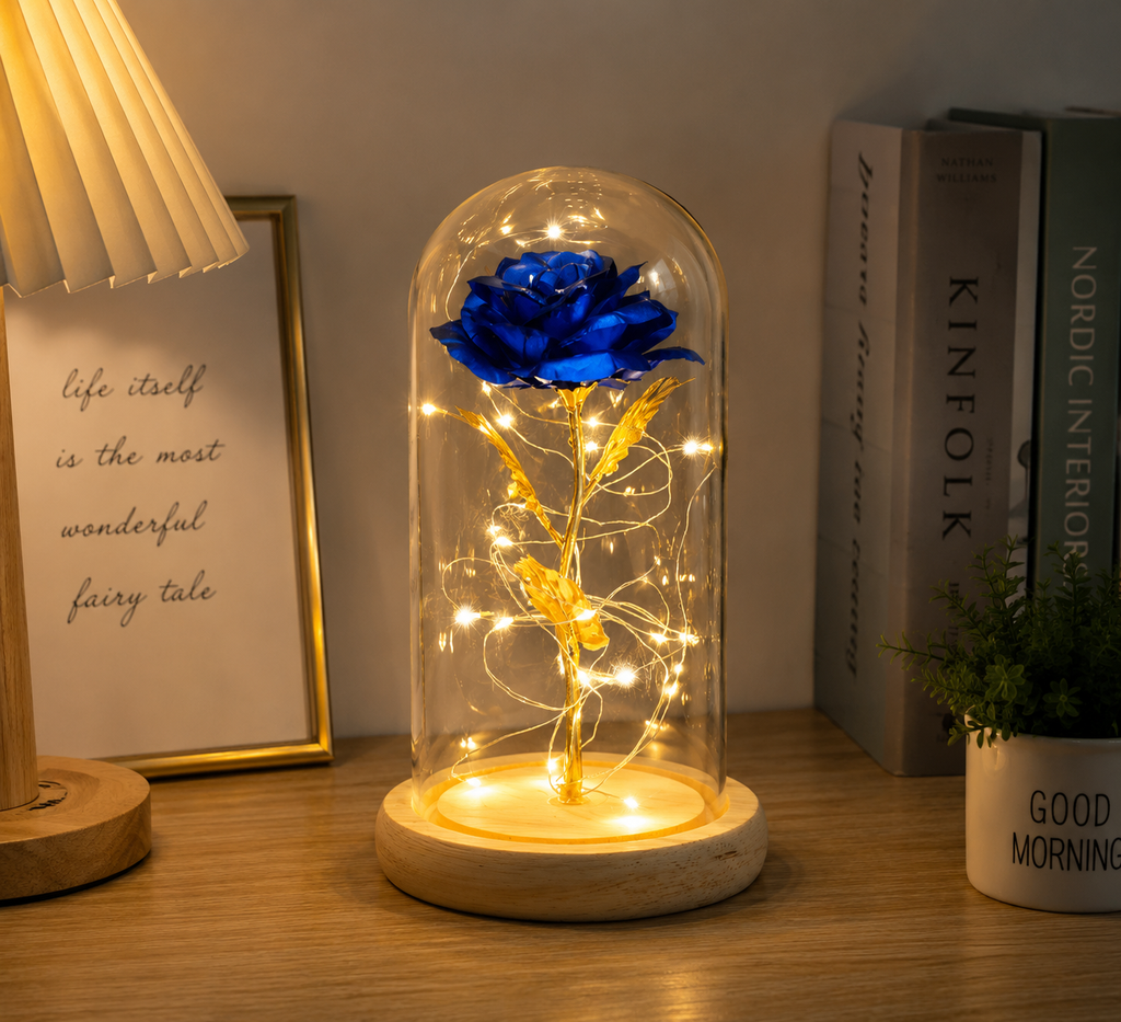 Rose éternelle sous cloche avec LED